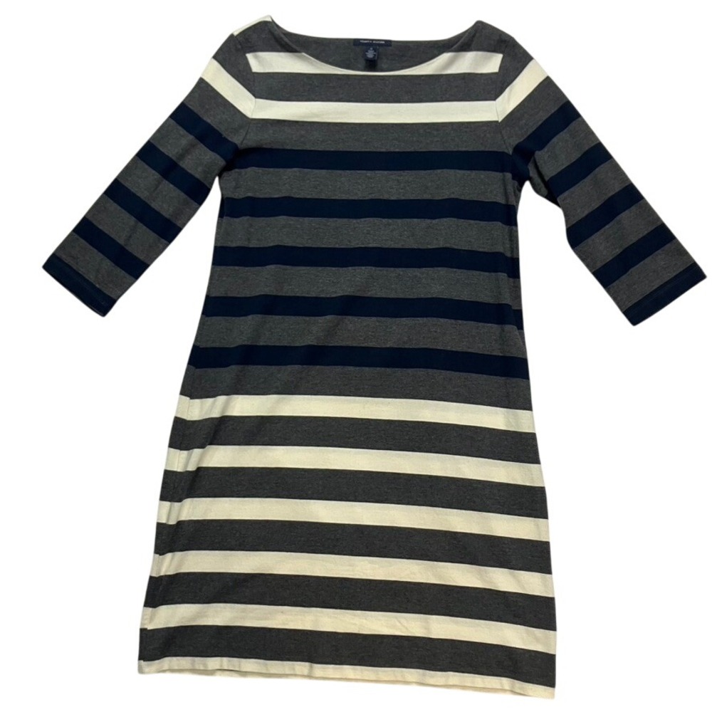 Tommy Hilfiger Women Striped 3/4 Sleeve Boat Neck Casual Dress Size M